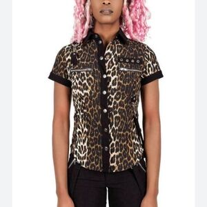 💥3/65$💥 Killstar Black and Brown Leopard Button-Down Shirt